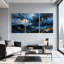 Abstrait ciel orageux avec éclair doré et nuages foncés, ensemble de 3 impressions sur toile-761050258