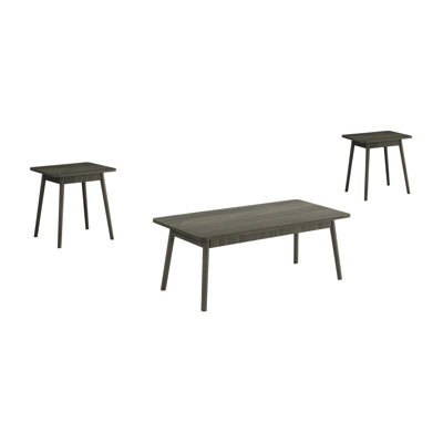 3-Piece Living Room Table Set with Rectangular Coffee Table and Two End Tables, Grey Finish with Solid Wood Legs