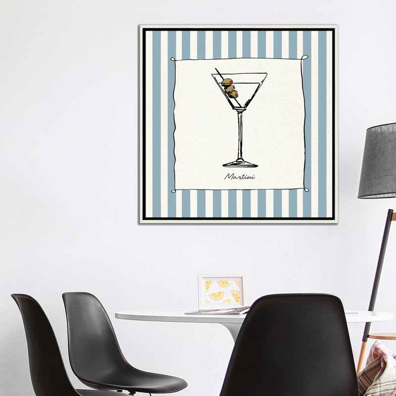 «Cocktail Hour Martini», reproduction d'art sur toile encadrée, 37 po x 37 po, Toile avec cadre, Blanc patiné
