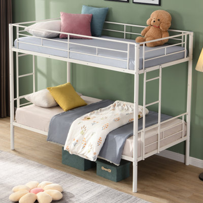 White Metal Bunk Bed - Modern Bedroom Selection, Space Saving Twin Over Configuration, Steel Build Promising Durability And Stability, Quiet Noise- Area, High Load-bearing Capacity, Safe Stairs