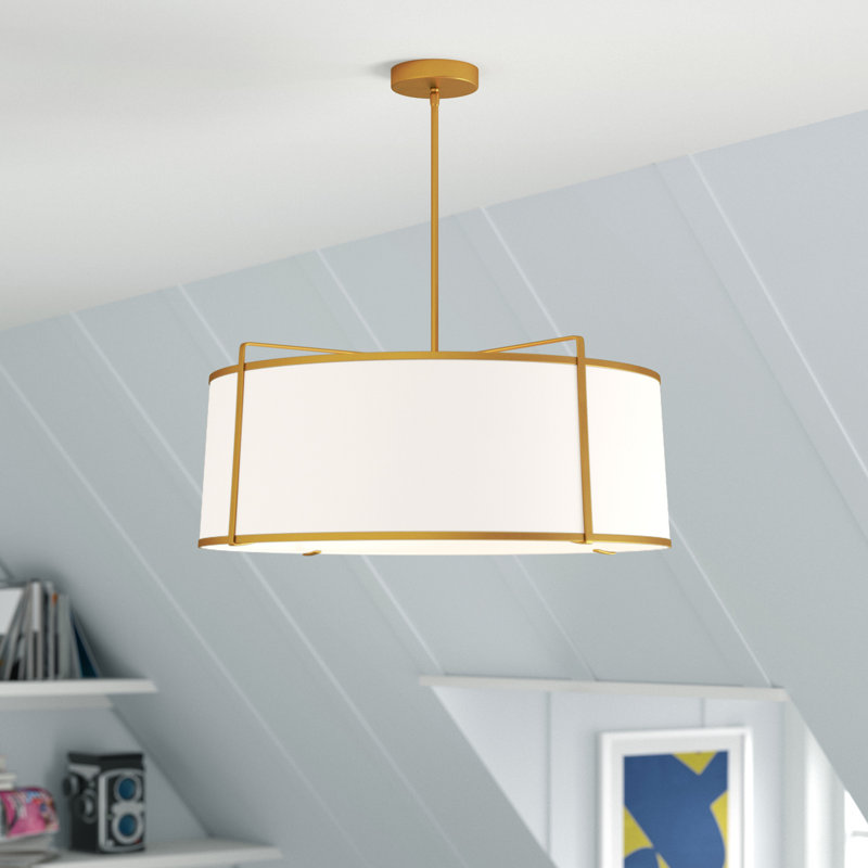 Tisdale 4-Light Chandelier, Laiton vieilli, Blanc / laiton vieilli