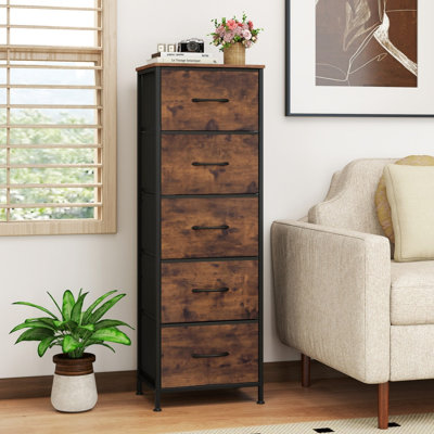 Freestanding Fabric Dresser Nightstand with 5 Roomy Drawers for Bedroom