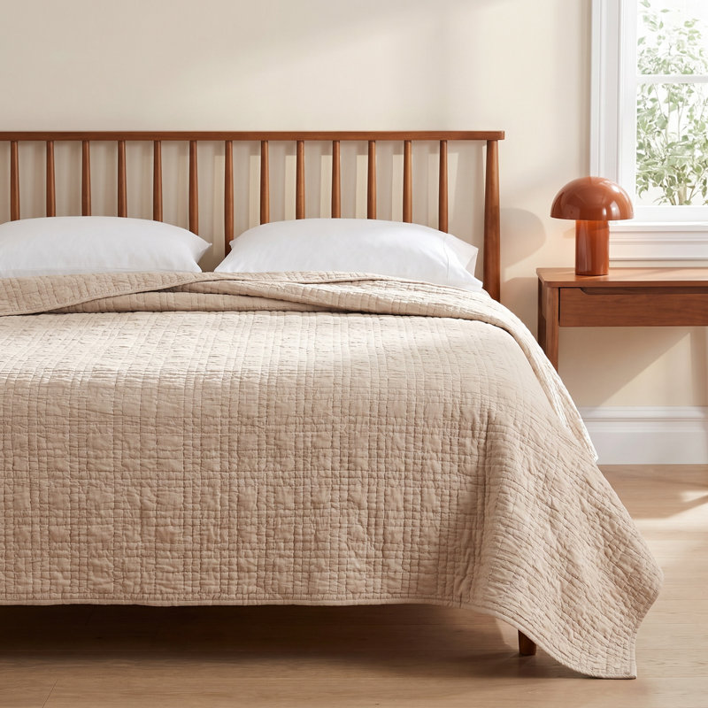 Channel Handstitched Organic Quilt, Hazel Chambray, King Quilt