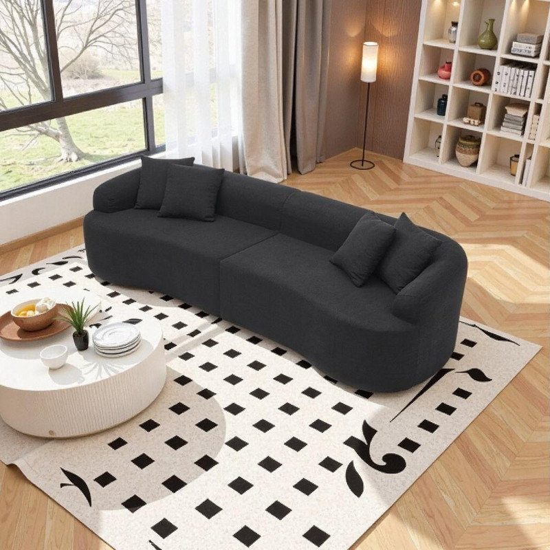 Canapé modulaire courbé en tissu de laine d'agneau, aucun assemblage requis, Noir