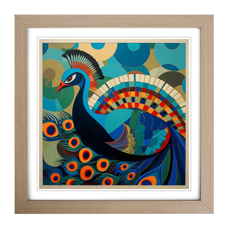 Peacock Constructivism No.7 - Framed Print, Oak