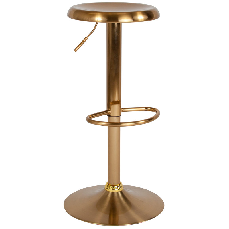 Yuvaan Retro Metal Backless Adjustable-Height Barstool, Gold