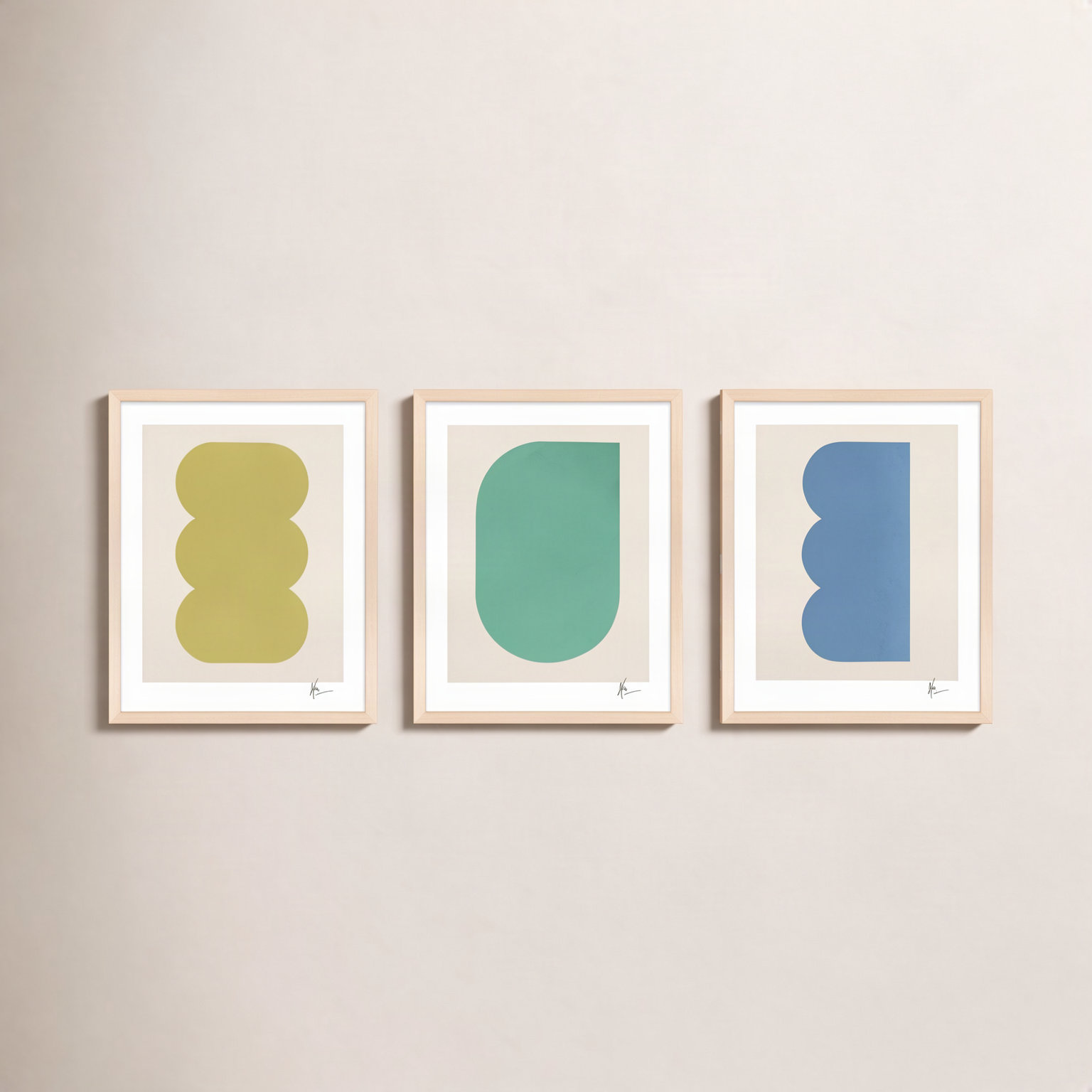 Keyhole 4-6. Set Of 3 by Lee Lessem, 25" H x 20" W x 1.25" D, Maple Framed