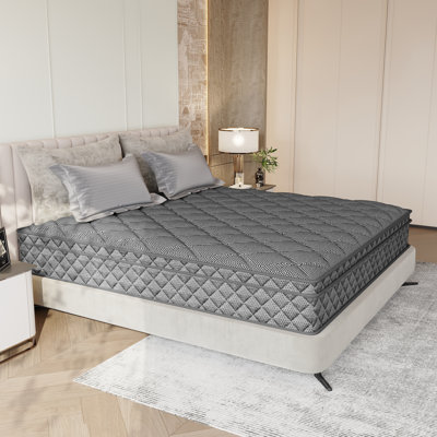 Matelas hybride de luxe pour très grand lit - dessus ferme moyen de 12 pouces avec mousse viscoélastique graphite, système de ressorts ensachés pour isolement de mouvement, hypoallergénique et Certipur-US
