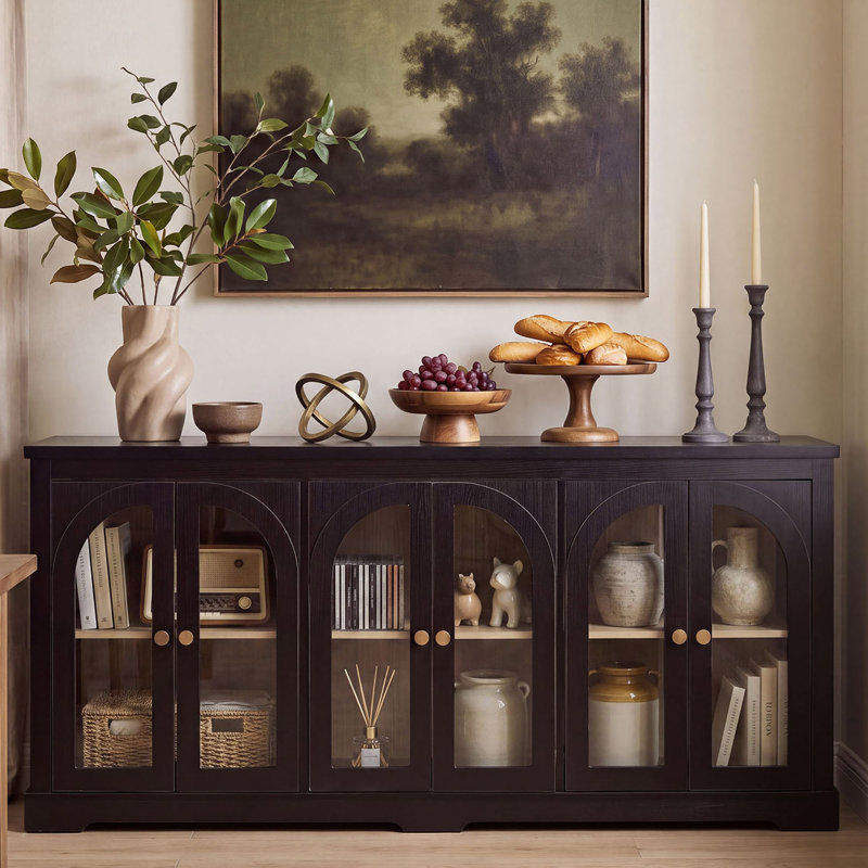 Buffet avec porte vitrée cintrée, Noir