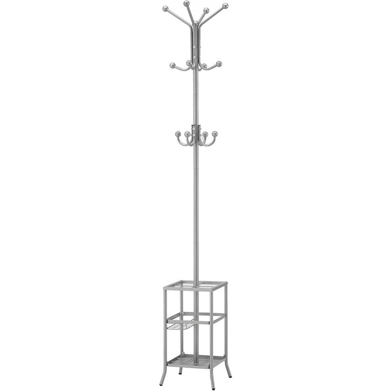 Metal Freestanding 12 - Hook Coat Rack, Silver Gray