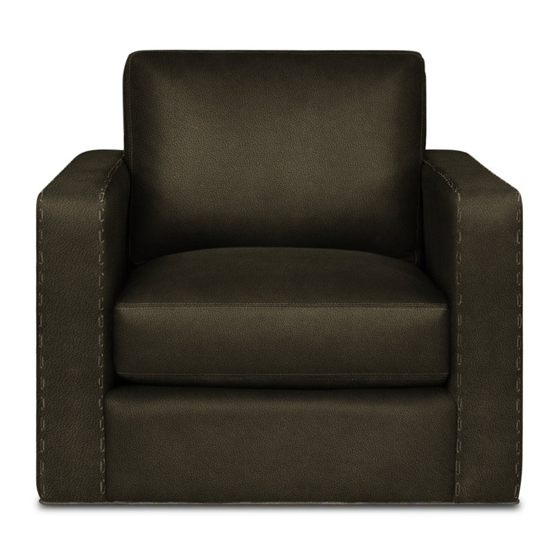 Magdalena Leather Swivel Armchair, Dark Walnut (Dreamer), Stainless Steel