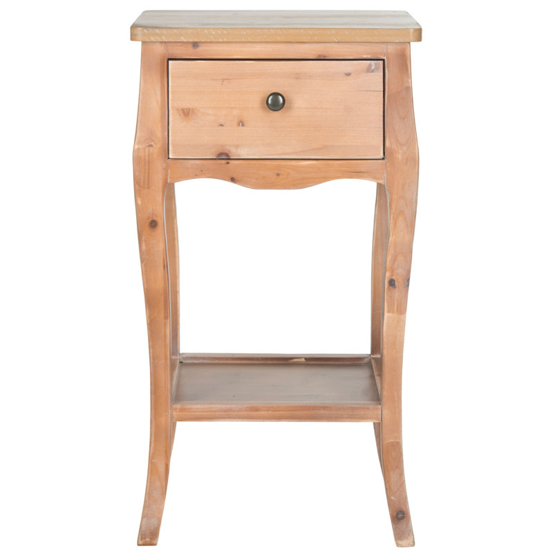 Elegant Lundell 17'' W Red Nightstand – Modern French Inspired End Table with Drawer & Storage Shelf, Honey Natural