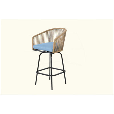 Ensemble de 4 tabourets de bar d'extérieur avec accoudoirs, 4 chaises de bar en rotin toutes saisons avec dossier, tabourets de bar en osier pour la cour, le jardin, la piscine, le balcon et la terrasse