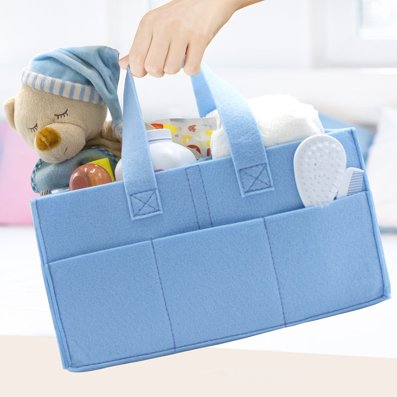 Foldable Felt Nursery Caddy Toy Box, Blue