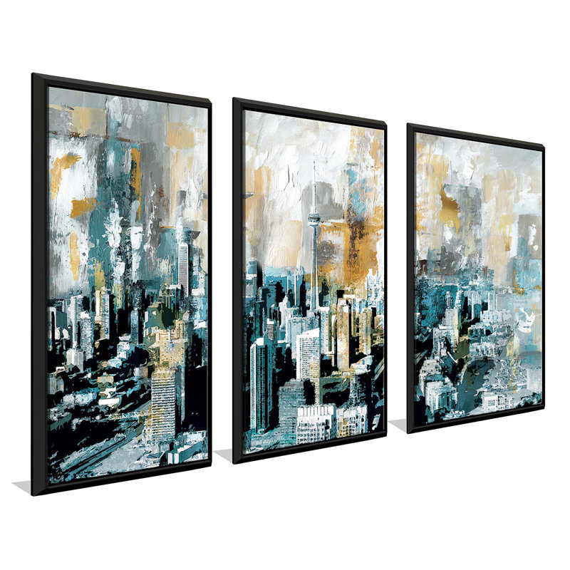 « Toronto abstract V2 », ensemble de 3 reproductions d’art sur toile, H 41,5 po x l 64,5 po x P 2 po