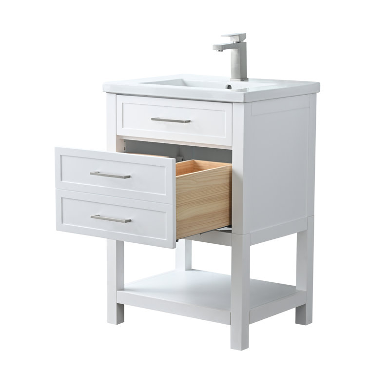 Vicini 24'' Single Vanity with Ceramic Top, White / Brushed Nickel