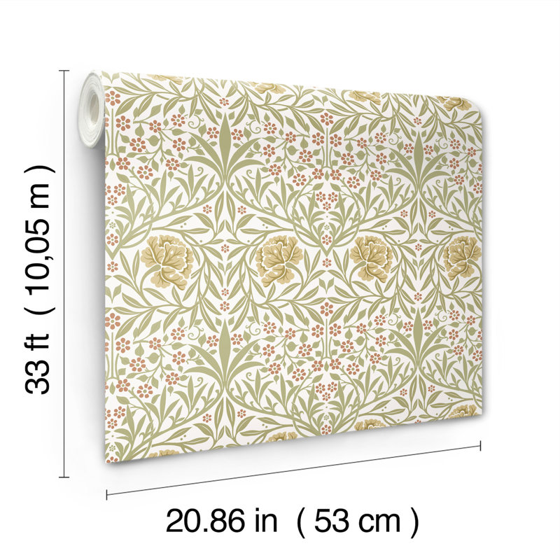 Oxford Union Pink Floral Vines Wallpaper, Yellow
