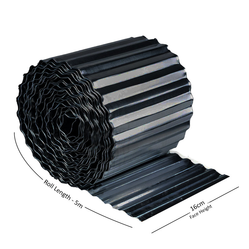 16cm H x 500cm W Galvanised Steel Lawn Edging, Black