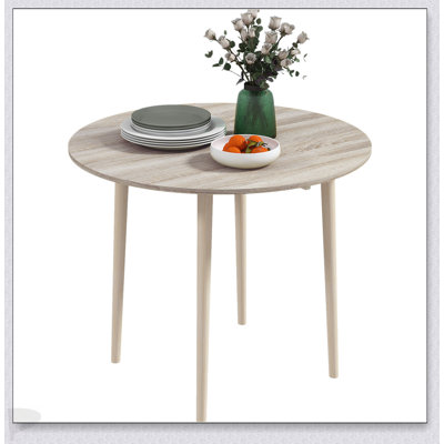 HOMCOM 35" Small Kitchen Table, Collapsible Drop Leaf Table For Small Spaces, Round Folding Dining Table With Solid Wood Legs For Kitchen, Dining Room