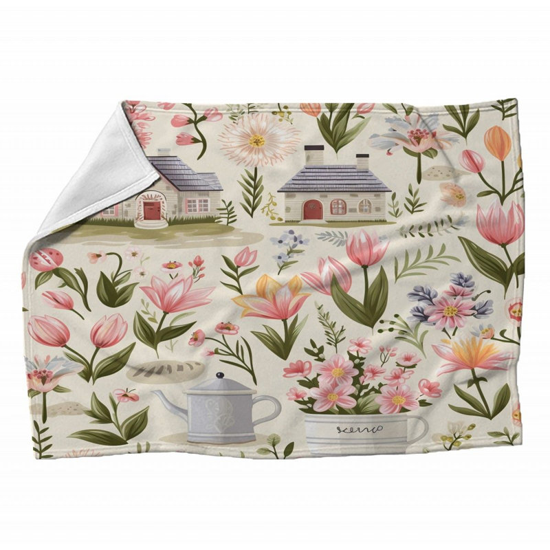 Jeté , Multicolore blanc / rouge, Floral, L 80 po x l 60 po