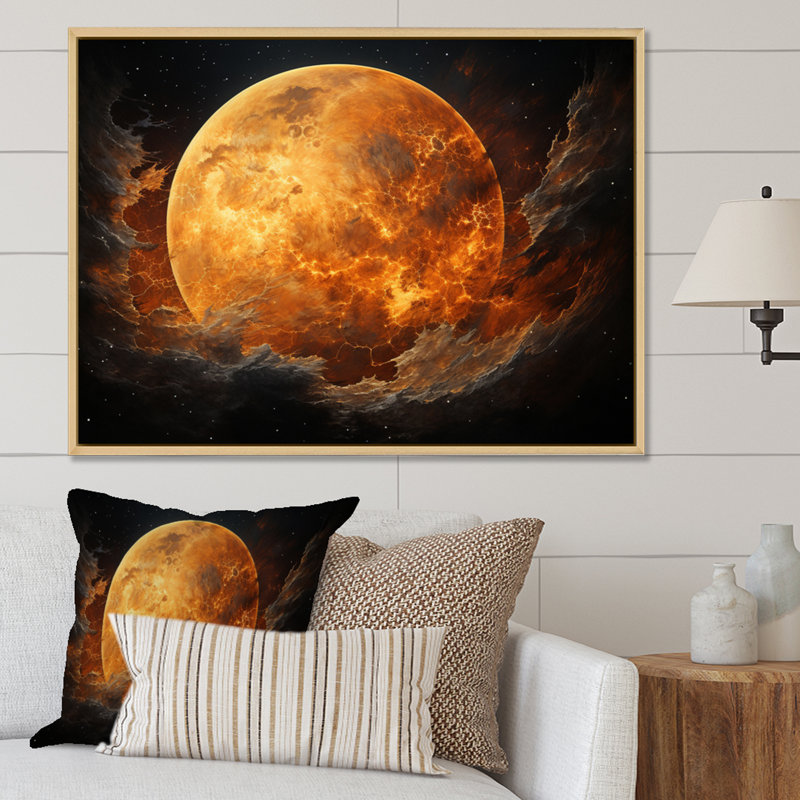 Planète Titan Misty Fiery sur toile, Cadre naturel flottant, H 24 po x l 32 po x P 1 po