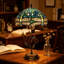 Lampe de table en vitrail de style Tiffany avec base en feuille de métal bronze, abat-jour 12 po, hauteur 19 po, douille E26, conception libellule