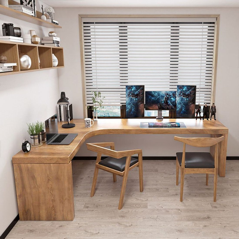 Bureau en bois massif en L Burlywood