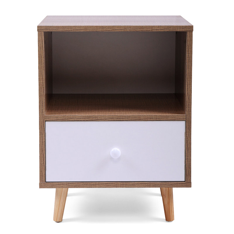 Ensemble de 2 tables de chevet, table de chevet avec tiroir et tablette Mid-Century