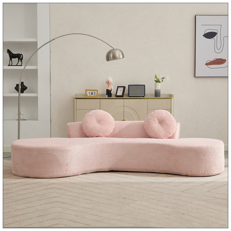 Canapé courbé de 105,5 po, canapé minimaliste moderne, canapé de 3 à 4 places avec 2 coussins, chambre à coucher, sans assemblage requis, velours côtelé en forme de point (anti-froissement)