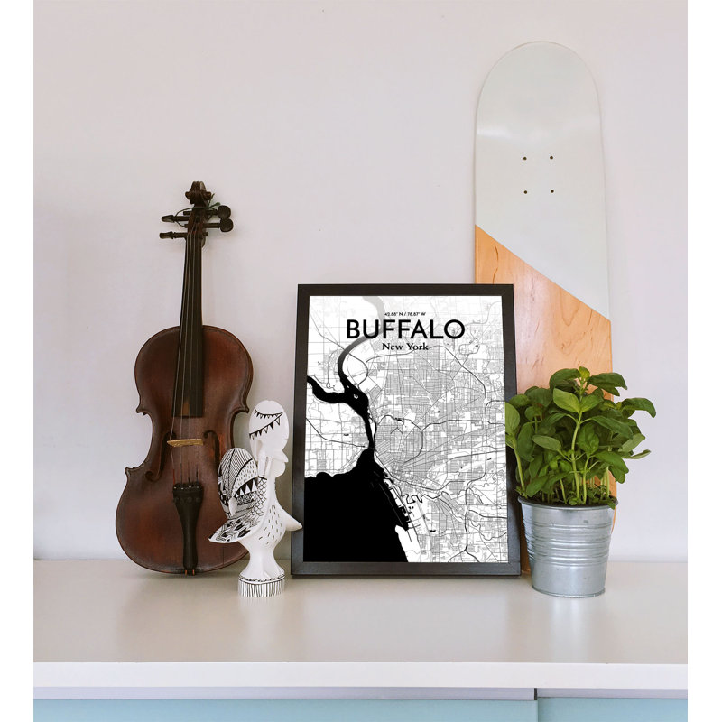 Buffalo City Map - impression d'art graphique, H 17 po x l 11 po
