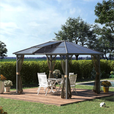 Pavillon de jardin de 10 pi x 12 pi, conception ajustable avec cadre en métal et cadre en aluminium pour patio couvert