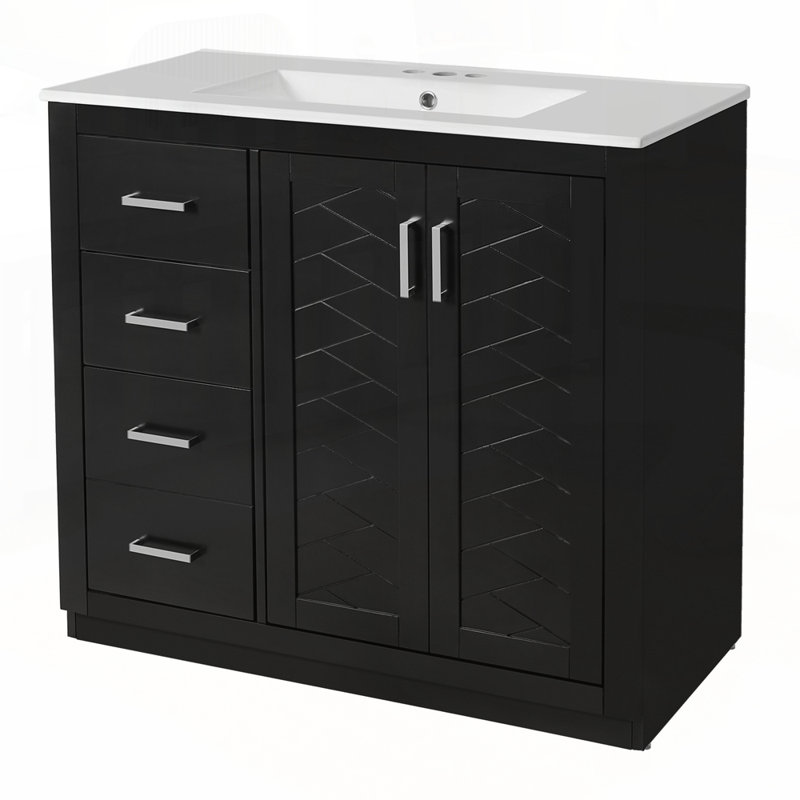 Meuble-lavabo autoportant avec rangement abondant et fabrication durable, Noir