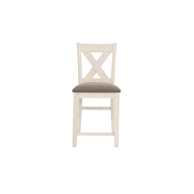 De 2 chaises modernes pour la salle à manger, hauteur comptoir, dossier en X avec assise coussinée en blanc crème, salle à manger 2, bois