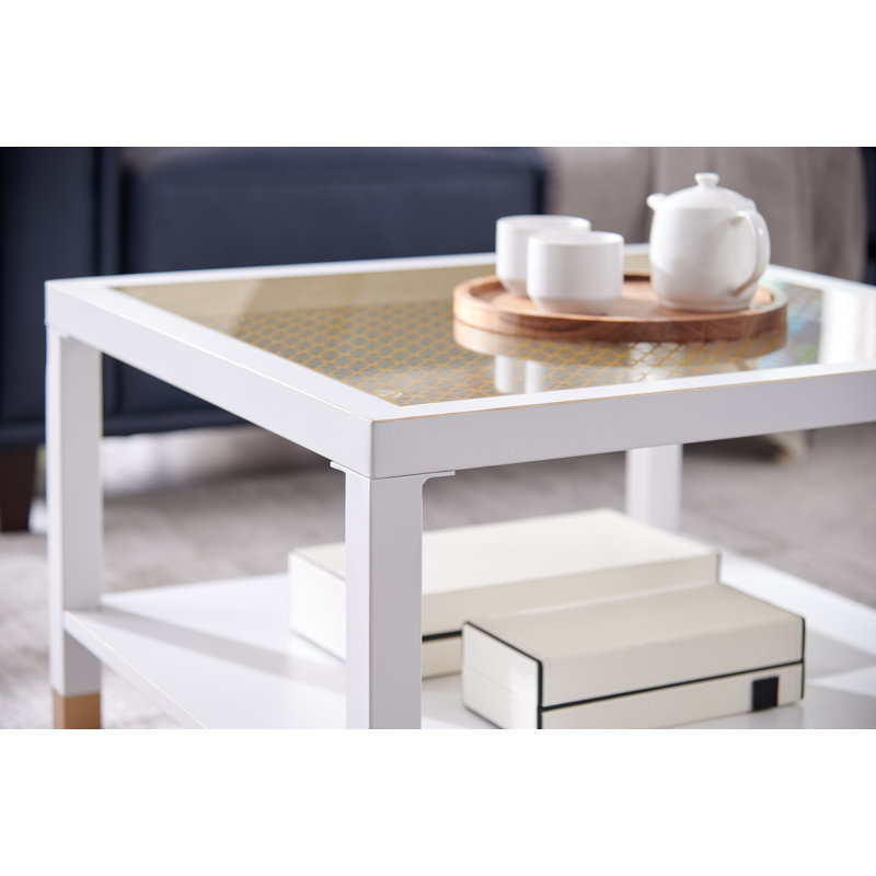 Table basse en verre avec rangement, Blanc