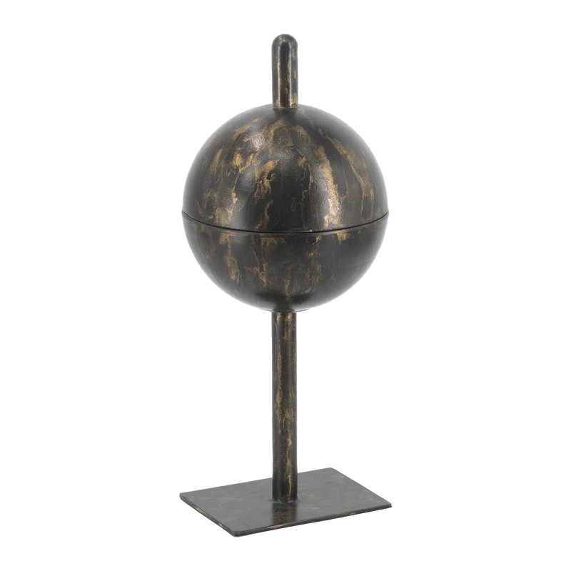 Plateau de sculpture orbe noir et or en fer, L 8 po x P 8 po x H 14,6 po