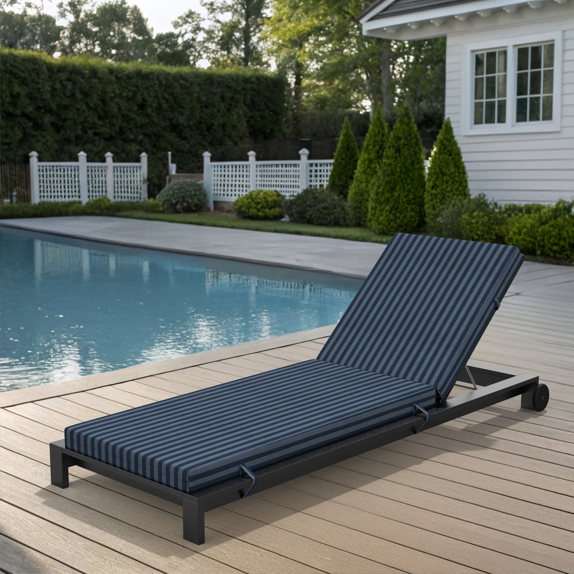 Kacy Sunbrella Outdoor Chaise Lounge Cushion, 25" W x 50" D, Sail Away Denim