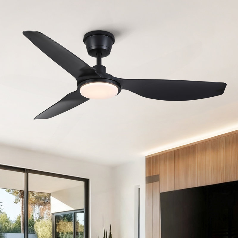 Ventilateur de plafond noir imperméable moderne de 52 pouces avec moteur à courant continu silencieux et léger