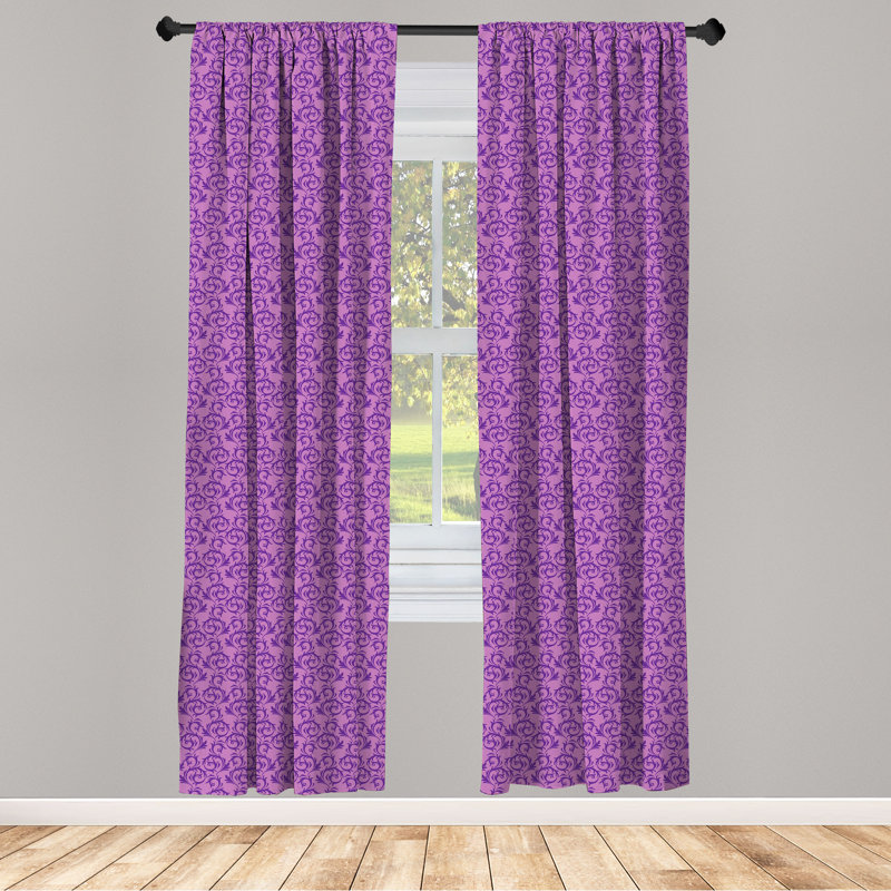 Rideaux 4 panneaux Latitude Run®, boucles de volutes rococo et rose