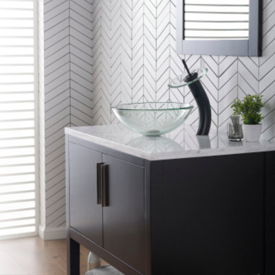 Clear Glass Circular Vessel Bathroom Sink with Faucet
