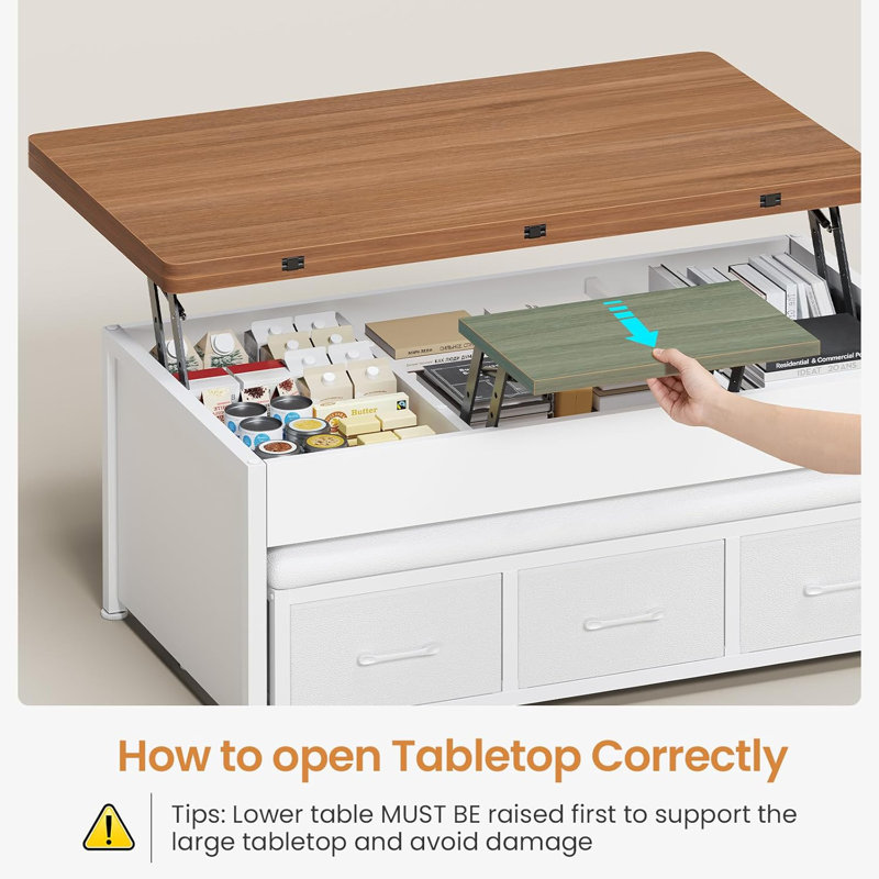 Lift Top Coffee Table Set, 43'' Multi-function Coffee Table With Storage Drawers And Hidden Compartment, White