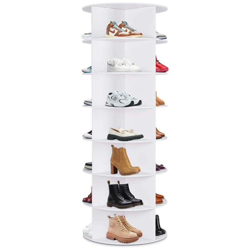 7-tier Rotating Shoe Rack Tower, 360° Spinning Shoe Organizer Carousel, Vertical Shoe Display For Closet Storage, Holds 28+ Pairs (white)
