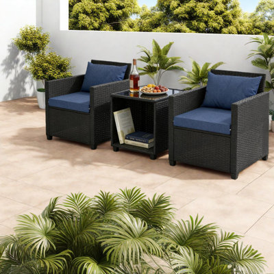Ensembles de salle à manger de patio confortables, bistro moderne en métal et rotin pour petits espaces