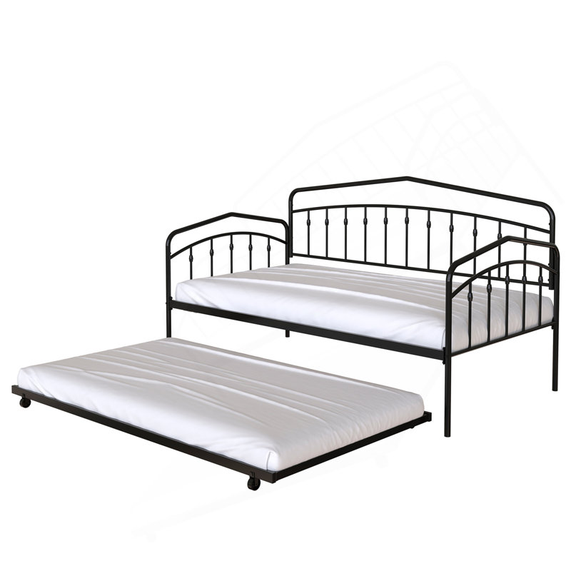 Lit de jour simple Fox avec lit gigogne simple, noir, Black