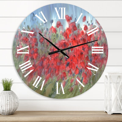 Oversized Poppies in the Rain Wall Clock