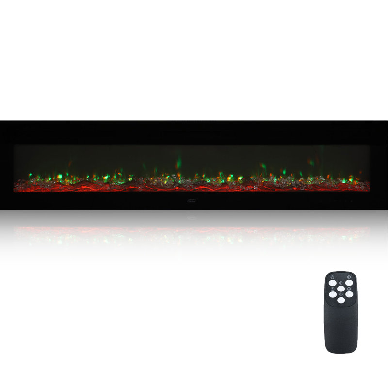 Foyer électrique encastré 1500W avec lumière supérieure tricolore, télécommande et écran tactile