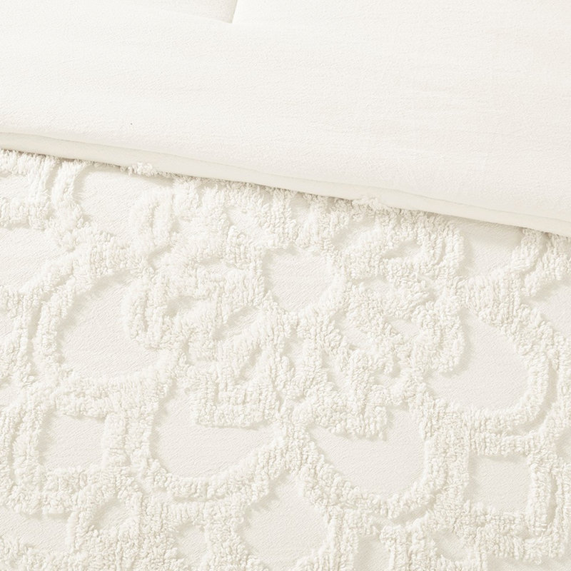 Édredon très grand / très grand avec 3 médaillons en chenille de coton décoratifs toutes saisons, Blanc cassé