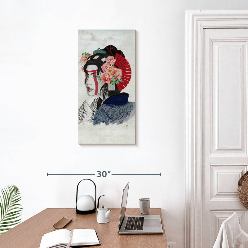 Portrait de femme Geisha, H 30 po x l 15 po