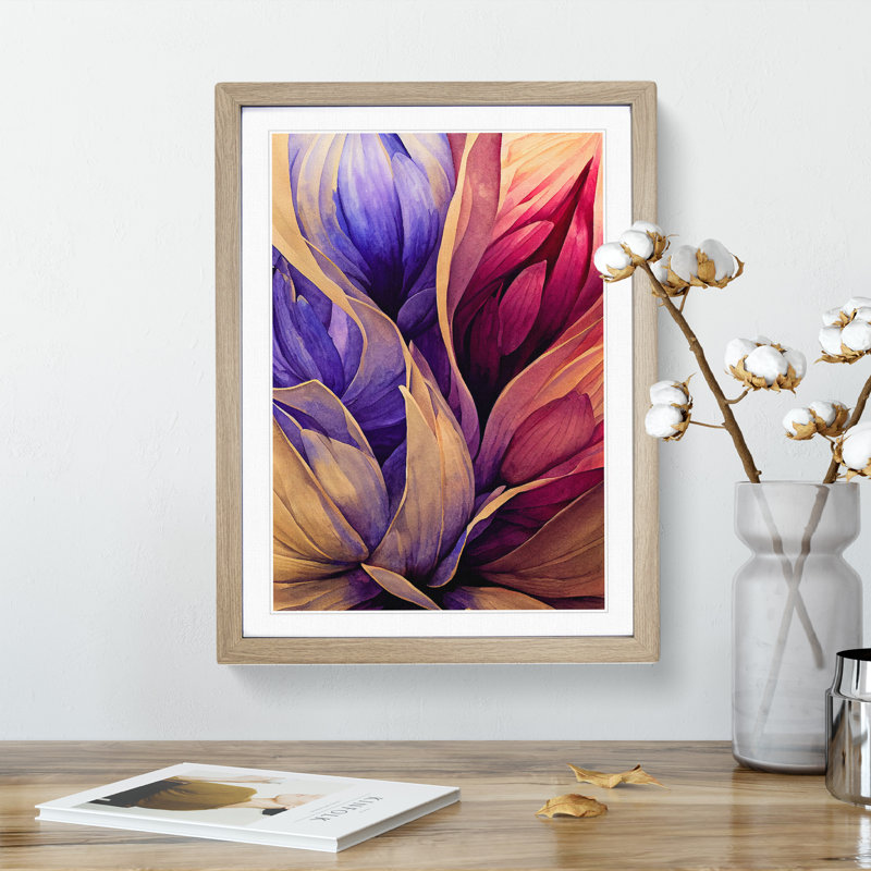 Lively Flowers Abstract - Framed Print, 34cm H x 25cm W x 2cm D, Oak