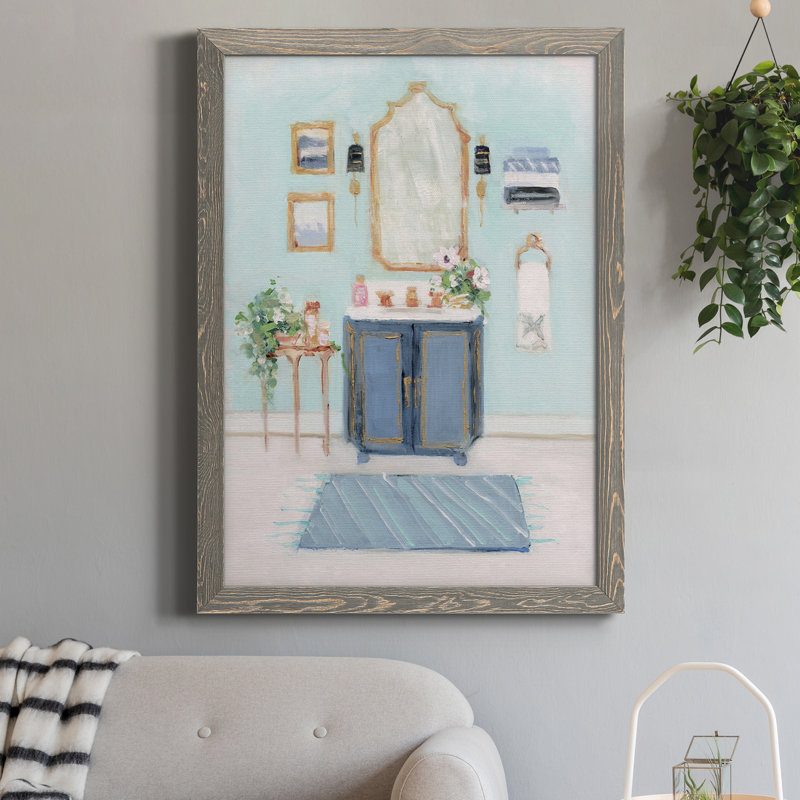 «Blue Bath II», peinture sur toile encadrée, H 31,5 po x l 23,5 po x P 1,5 po, Gris