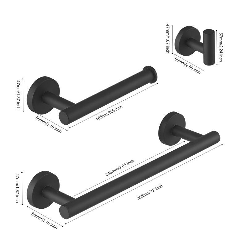 3 - Piece Bathroom Hardware Set, Matte Black